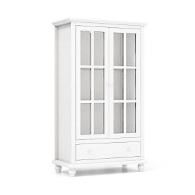 55 Inch Bookcase Cabinet with Tempered Glass Doors-White