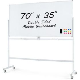 Rolling Double-Sided Magnetic Whiteboard on Wheels with Stand and Aluminum Alloy Frame-White