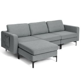 Modular 3-Seat L-shaped Sectional Sofa with Reversible Chaise and 2 USB Ports-Dark Gray