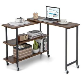 360Â° Rotating Sofa Side Table with 2-Tier Storage Shelves-Brown