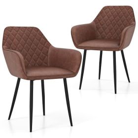 Leisure Dining Chair Set of 2 with Curved Backrest and Wide Seat-Coffee