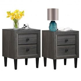 2Pcs Multipurpose Retro Nightstand with 2 Drawers-White