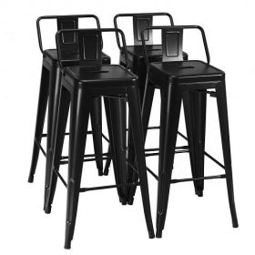 30 Inch Set of 4 Metal Counter Height Barstools with Low Back and Rubber Feet-Gun
