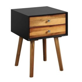 Wooden Nightstand Mid-Century End Side Table with 2 Storage Drawers-White