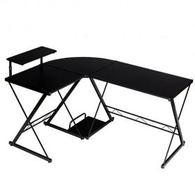 L-Shaped Desk Reversible Corner Computer Desk with Movable Shelf and CPU Stand-Walnut