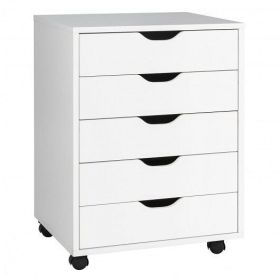 5 Drawer Mobile File Cabinet with Wheels for Living Room-White