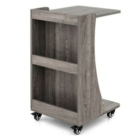 C-shaped Rolling End Side with Back Storage Shelves beside Sofa-Gray