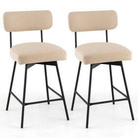 25 Inch 2-Piece Modern Upholstered Bar Stools with Back and Footrests-Gray