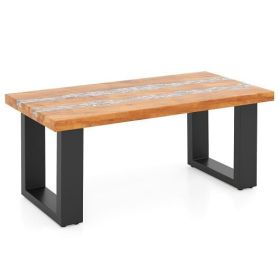 Teak Wood Patio Table with River Feel Epoxy Tabletop