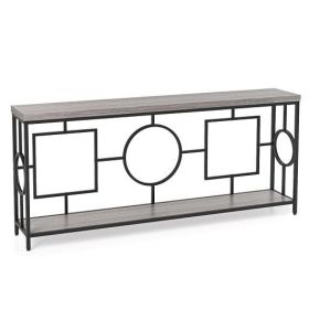 2-Tier Faux Marble Top Console Table with Storage Shelf for Hallway-Rustic Brown