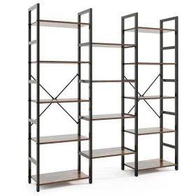 5-tier Triple Wide Heavy-duty Metal Frame Industrial Bookshelf-Rustic Brown