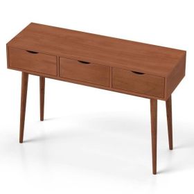 48 Inch Writing Computer Desk with 3 Drawers Solid Wood Legs-Walnut