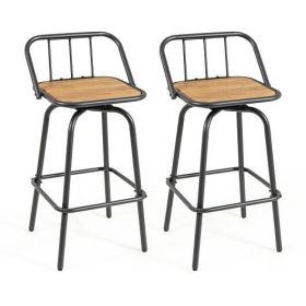 360Â° Swivel Bar Stool Set of 2 with Footrest and Backrest-Balck & Natural