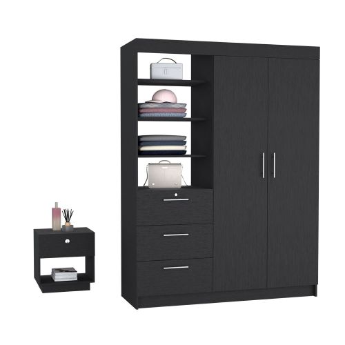 Peyton 2 Piece Bedroom Set, Armoire + Nightstand, Black Peyton 2 Piece Bedroom Set, Armoire + Nightstand, Black