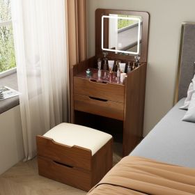 (60cm)(Walnut) 3 in 1 Vanity Desk with Plip Top Mirror,Small Make Up Vanity Set with Visible Glass Desktop,Compact Makeup Vanity with 3 Drawers