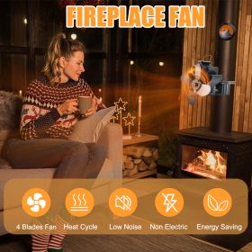 Wood Stove Fan Heat Powered Non-Electric Lotus Shaped Heat Distribution 4-Blade Silent Flue Pipe Hanging Fireplace Fan with Magnetic Thermometer (Option: Black-With Thermometer)