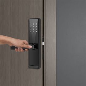 WAFU Smart Door Lock Keyless Entry Door Lock Handle with Cards and Keys Biometric Door Lock Tuya App Remote Operation WiFi Smart Lock for 30-100m (Color: Black)