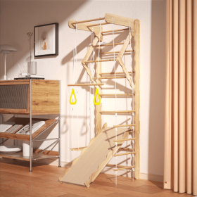Toddler Climbing Toys Indoor Kids Pikler Triangle Set Foldable Indoor Ladder Climbing Gym Climber (Option: Natural Wood)